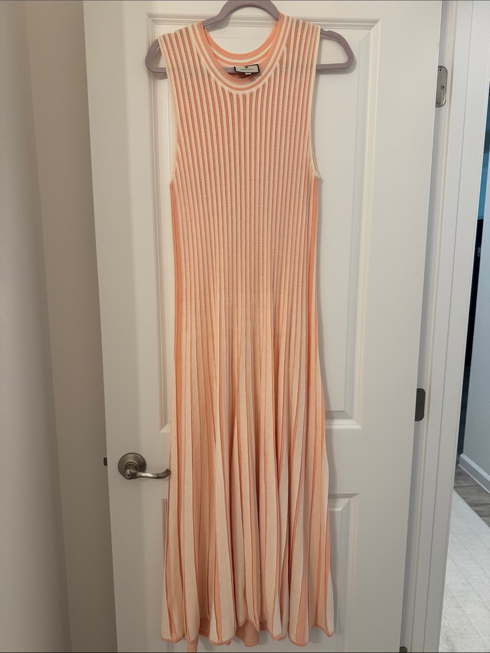 Tuckernuck Sleeveless Peach and Cream Ribbed Maxi Dress